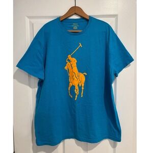 Polo Ralph Lauren Big Pony Tee Classic Fit Neon Blue Orange Like New Size Large